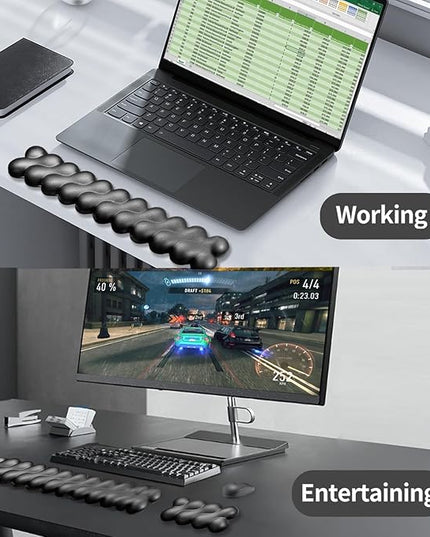 Wrist Rest for Keyboard and Mouse, Upgrade Enlarge Mouse Pad Wrist Rest, Ergonomic Memory Foam, Non-Slip Base for Computer Gaming & Office Work, 2 Piece Set, Clouds Black (17.71x3.15+6.29x3.15 inch)