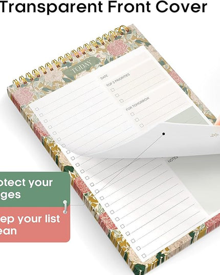 Taja To Do List Notepad - To Do List Notebook for Work with 52 Sheets, 9.8" x 6.5", Undated Daily Planner Perfect for Daily Tasks and Goal Setting, Notepad Suitable for Office, Home & School - Olive Grove