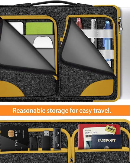 Hseok Laptop Case 15 15.6 16 inch Sleeve with Handle and Hidden Strap,Compatible with MacBook Pro 15.4 16, 360° Protective PC Briefcase with 4 Pockets for Laptop Accessory,Easy to Carrying,Yellow