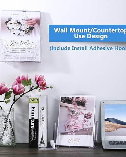 Argvey Acrylic Brochure Holder 8.5 x 11 inches, 2 Pack Clear Brochure Display Stand with Removable Divider for Trifold 4 Inches Wide Pamphlet, Plastic Flyer Holder for Magazine, Literature, Booklet
