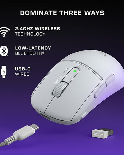Turtle Beach Burst II Air Wireless Gaming Mouse - 47g Ultra Lightweight, Optical Switches, 26000 DPI Optical Sensor, 120-hour Rechargeable Battery, Symmetrical Design, Bluetooth, USB-C Cable – White