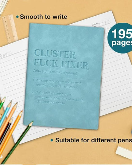Funny Office Notebook Gifts for Coworkers Boss Manager Mentor Leader, Cluster Fixer Definition Leather Journal Notebook
