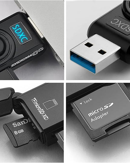 USB 3.0 SD Card Reader, Rocketek 2 Slots Memory Card Reader with a Build-in Micro SD Card Cap for SDXC/SDHC/UHS-I SD Cards, TF/Micro SD Cards Reader - Take It as a USB 3.0 Flash Drive