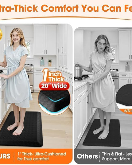 StepRite 1” Thick Kitchen Mats for Floor, Anti Fatigue Kitchen Rugs, Non-Slip,Heavy Duty Waterproof Kitchen Rug, Standing Desk Mat, Gifts for Friends, Family, Home, Kitchen, Office (32" x 20", Black)