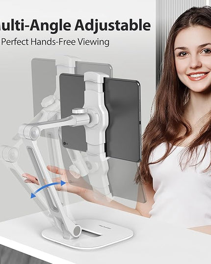 AboveTEK Multi-Angle Adjustable Tablet Stand, 360 Swivel iPad Stand Aluminum Desk Mount Fits 4'-11" Tablets White