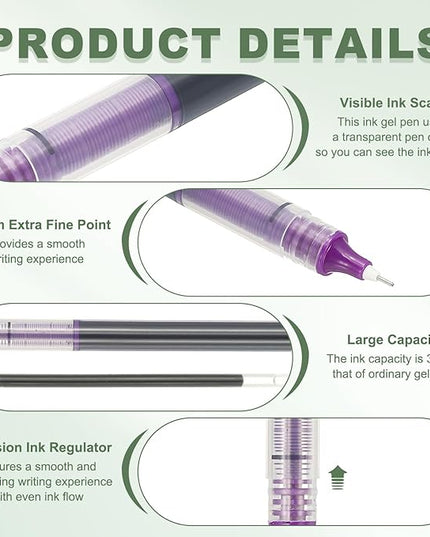 PATIKIL 6Pcs Colored Gel Ink Pens, 0.5mm Extra Fine Point Smooth Writing Japanese Quick Drying Liquid Ink Rollerball Pens for Office Stationery Classroom Teachers, Purple