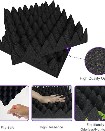 TroyStudio Thick Acoustic Foam Panels, 12 X 12 X 3 Inch 12 Pcs Broadband Sound Absorbing Foam, Dense Soundproof Padding Tile, Recording Studio Foam Absorber, Eggcrate Decorative 3D Wall Ceiling Panel