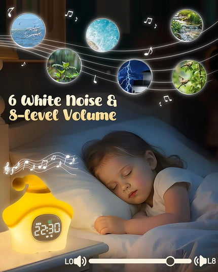 Star Alarm Clock with Night Light for Kids with Sleep Training and Sound Machine, Rechargeable Silicone Lamp OK to Wake Clock，Cute Animal Tabletop Lamp, Perfect Sleep Companion for Boys Girls, Yellow