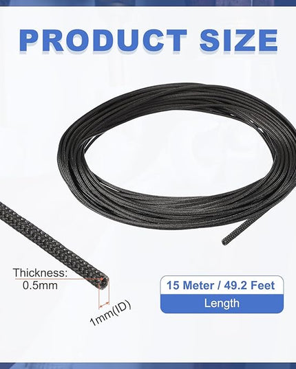 uxcell Insulation Cable Protector,1mm/0.04 Inch-15m/49 Feet High Temp Fiberglass Sleeve Black
