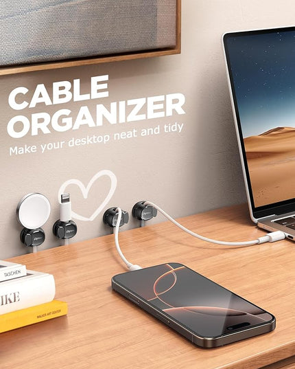 8Pack Cord Organizer [Dual Spring & Clasp, Max Secure] Cable Clips - Chfeila Cable Management, Adhesive Phone Charging Wire Holder for Nightstand/Wall, Home Office Desk Accessories Decor Essentials