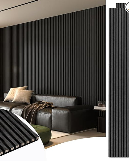 Art3d 2-Pack 108" x 12" Acoustic Wood Panels for Wall, Soundproof Wood Slat Panel for Wall and Ceiling, 3D Fluted Sound Absorbing Paneling for Interior Wall Decor, Living Room, Bedroom - Blackwood