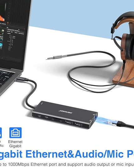 USB C Docking Station Dual Monitor for Dell/HP/Lenovo/Surface Laptop, 14 in 1 Triple Display Hub Multiple Adapter, Dongle with 2 HDMI 4K VGA 5 Port 100W PD Charger Ethernet SD/TF Audio(Black)