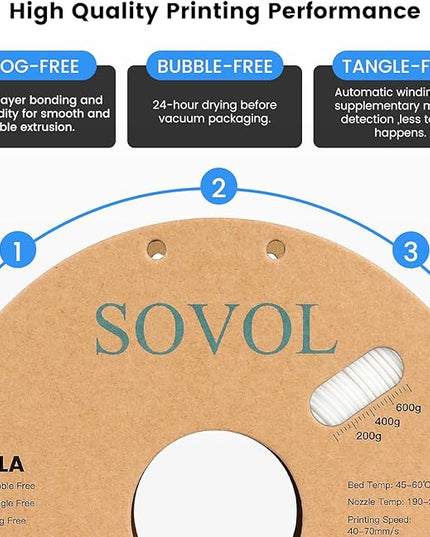 Sovol PLA 3D Printer Filament 2kg (4.4 lbs) Spool Printing Materials, Wiring Tightness, Dimensional Accuracy +/- 0.03 mm, 1.75 mm, Black+White
