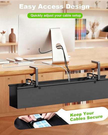 Dayacoo No Drill Under Desk Cable Management Tray, 36" Clamp/Screw Mount Cord Organizer for Desk, Fabric Cable Management Tray for Storage and Hide Cords, Cable Organizer for Office Home, Black