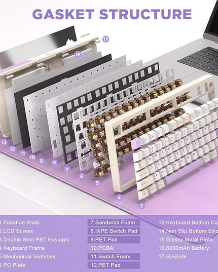 YUNZII AL80 Wireless Mechanical Keyboard,Full Aluminum CNC, Smart LCD Display,Hot Swappable Gasket Mount 75% Layout with Knob,BT/2.4G/USB-C,QMK/VIA Support for Win/Mac (Beige, Cocoa Cream V2 Switch)