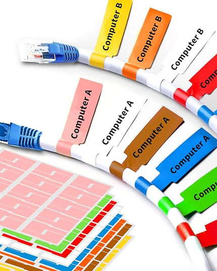 16 Sheet 480 Pcs Cable Labels - Colorful Waterproof Cord Tags for Electronics, Self-Adhesive, Tear Resistant Wire Labels