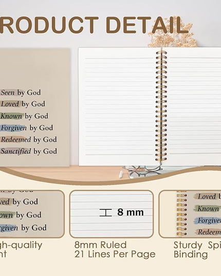 Christian Spiral Notebook 5.5x8.3in, Seen by God God Journal for Women, Prayer Journal for Woman, Inspirational Bible Notebooks for Note Taking, Christian Gifts Hardcover Notebook