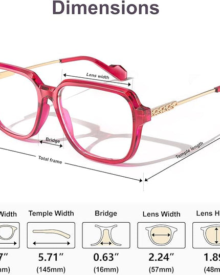 VISOONE Oversized Blue Light Blocking Glasses with Chic Square TR90 Frame and Metal Temple for Women Men REMY
