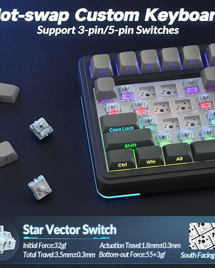 AULA S75 PRO Wireless Mechanical Keyboard with Screen&Knob, Tri-Mode Hot Swappable Gaming Keyboard 75%, Pre-lubed Switches, RGB Backlit, Side Printed PBT Keycaps, Creamy Sounding Computer Keyboards