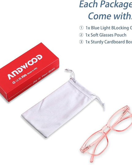 ANDWOOD Blue Light Blocking Glasses Women Men Computer Small Face Clear Bluelight Blocker Eyeglasses Frame