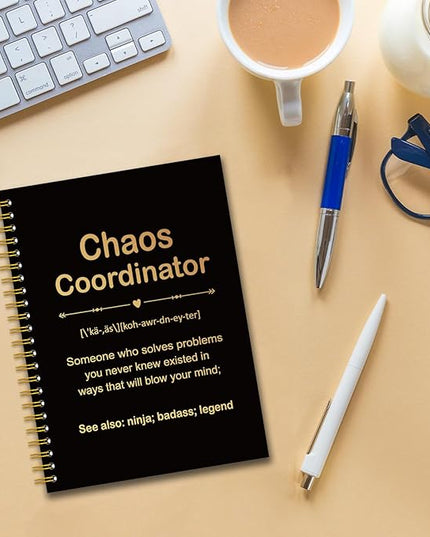 YAZMEEN Chao Coordinator Black Gold Spiral Notebook（160 Pages） Chao Coordinator Definition Hardcover Notebook Employee Appreciation Gift Office Humor Gift Funny Birthday Gift for Teacher Boss Leader
