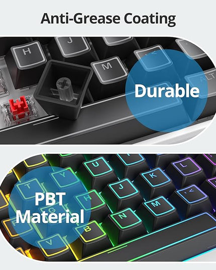 Guffercty kred 142 Key Black Cherry Profile Keycap Set, PBT Shine Through Translucent Characters Compatible with MX Switches Mechanical Keyboard(Ray Edge Black)