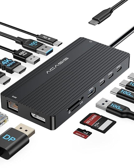 USB C Docking Station Dual Monitor, 14 in 1 USB C Hub, Adapter with 2 HDMI+DP(4K60Hz), Ethernet, 3 USBC 10G,100W PD, SD/TF, Audio, Laptop Docking Station for Dell/HP/Lenovo/ThinkPad/Surface (Black)