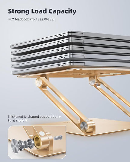 Lamicall Adjustable Laptop Stand, Portable Laptop Riser, Aluminum Laptop Stand for Desk Foldable, Ergonomic Computer Notebook Stand Holder for MacBook Air Pro, Dell XPS, HP (10-17.3'') -Gold