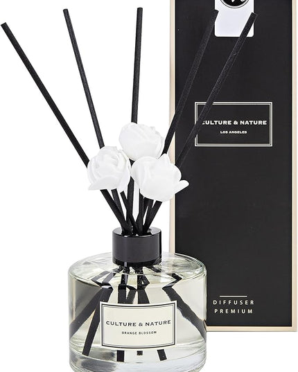 CULTURE & NATURE Reed Diffuser Set 6.7oz (200ml) Orange Blossom Scented Diffuser with Sticks Home Fragrance Reed Diffuser for Bathroom Shelf Decor