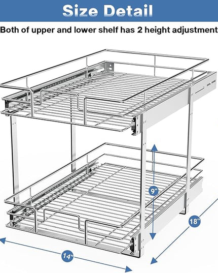LOVMOR 2 Tier Individual Pull Out Cabinet Organizer 14" W x 18" D, Slide Out Kitchen Cabinet Storage Sliding Shelves
