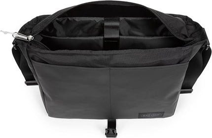 EASTPAK Delegate + – 20L Weatherproof Shoulder Bag with 17" Laptop Sleeve, Trolley Strap, Reflective Details, Adjustable Padded Strap, Tarp Black