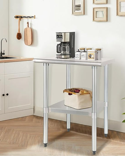 HARDURA Stainless Steel Table 24X24 Inches with Undershelf and Galvanized Legs NSF Heavy Duty Commercial Prep Work Table for Restaurant Kitchen Home and Hotel