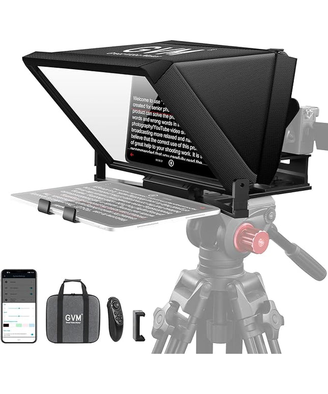 GVM 12" Teleprompter kit with Remote Control & App, Collapsible Teleprompter for iPad Tablet Phone DSLR Camera, Prompter with Carry Case, HD Refective Display, for Video Recording/Vlogger