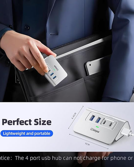 USB C Hub 10Gbps, 4 Port USB Splitter with 2 USB C/USB A 3.2 Data Ports, [Not Support Video and Chrging], Aluminum USB 3.2 Hub with 3.3Ft Cable for Laptop, PC, Mac, Flash Drive, Camera