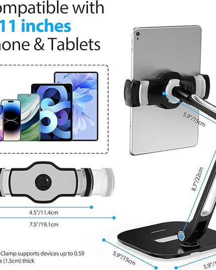 AboveTEK Tablet Stand, Multi-Angle Adjustable iPad Stand Holder, 360° Swivel Tablets Stand Aluminum Desk Mount Fits 4”-11"(Diagonal) iPad/mini/Air/Pro for Business Kiosk Office – Black