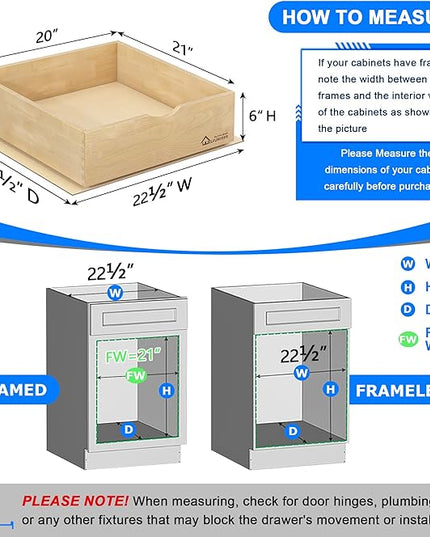 WelFurGeer Soft Close Pull Out Drawer for Kitchen Cabinets, 20" W x 21" D Pull Out Cabinet Organizer, Heavy-Duty Cabinet Organizer with Easy Installation, Space-Saving Pullout Drawer for Home, Kitchen