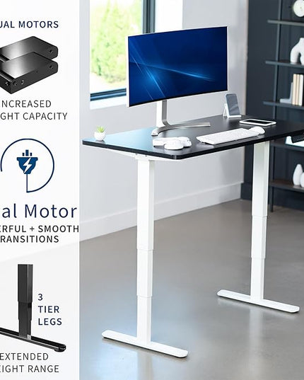VIVO Electric 55 x 28 in Dual Motor Sit Stand Desk, Memory Height Adjustment, 2B Series, Black Top White Frame, DESK-KIT-2W55B