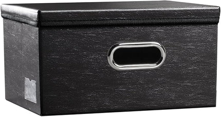 PRANDOM Collapsible Storage Box with Lid [1-Pack] Leather Fabric Foldable Storage Bin Organizer Container Basket Cube with Cover for Home Bedroom Closet Office Nursery Black (13.6x9.6x6.9)