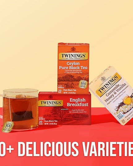 Twinings Ceylon Pure Black Tea Individually Wrapped Bags, 20 Count (Pack of 6), formerly Ceylon Orange Pekoe, Crisp, Refreshing, Caffeinated, Enjoy Hot or Iced, 120 Teabags