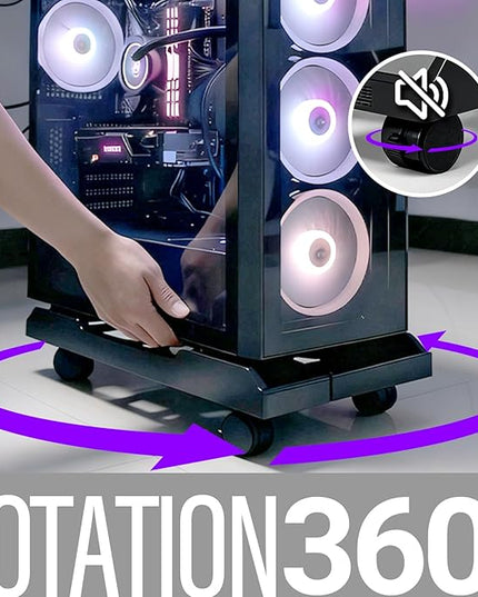 Adjustable Computer Tower Stand with Locking Wheels | Mobile CPU Holder for Floor or Under Desk | Fits PC Towers 8.7"–11.8" Wide | Rolling Computer Case Stand for Home Office & Gaming