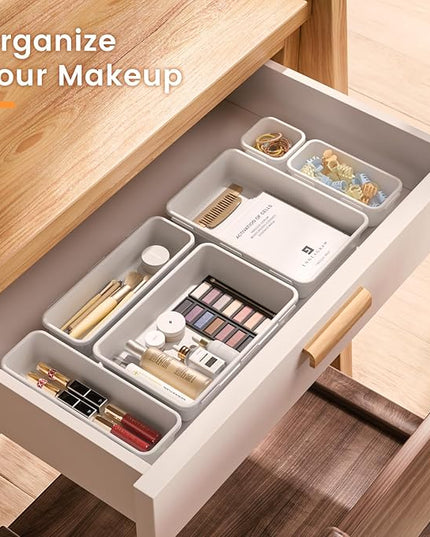 A-LuGei 【𝟮𝟴𝗣𝗖𝗦】 【𝟱𝗦𝗶𝘇𝗲】 White Drawer Organizer, Makeup organizer, 【Holds 177 Items】 Bathroom Organizers and Storage, Plastic Desk Organizer Divider, Organizer Bins for Office Vanity