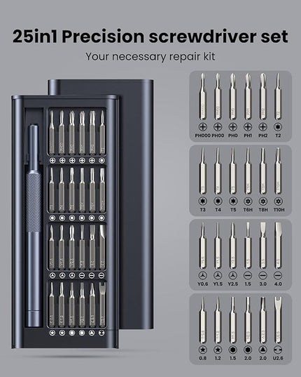 AXTH 25-in-1 Small Precision Screwdriver Set, Professional Magnetic Mini Repair Tool Kit for Phone, Computer, Watch, Laptop, Macbook, Ring Doorbell, Eyeglass, Electronic, [Bearing Steel] Screw Driver