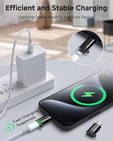 Lightning to USB C Adapter 4 Pack, Fast Charging & Data Sync for iPhone 15/16/17 Pro/Pro Max, Charger Adapter Accessory (Not for Audio/OTG)-Black