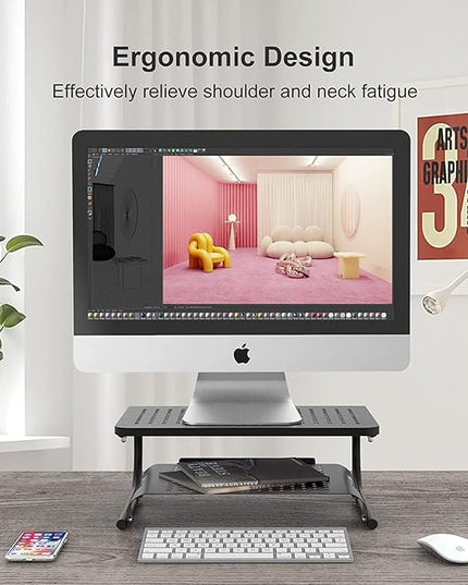 suptek Double-Deck Desk Monitor Stand Riser for Computer,Laptop,Printer, Notebook and All Flat Screen Display with Vented Metal Platform and 4 Inches Height Underneath Storage (MST002)