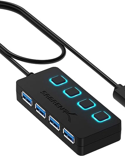 SABRENT 4-Port USB 3.0 Hub with Individual LED Power Switches - Slim, Portable Design - 2 Ft Cable - Fast Data Transfer - Compatible with Mac & PC (HB-UM43)