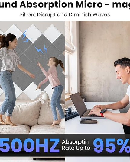 Focusound 18 Pack Sound Proof Panels for Walls, Self-Adhesive Acoustic Panels Sound Absorbing, 12" X 12" X 0.4" High Density Square Soundproof Wall Panels