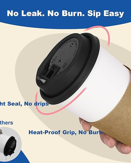 16 oz Coffee Cups + 16 Extra Cups Bulk Disposable To-Go Paper Cups with Lids and Sleeves for Hot Beverage, Chocolate, Cocoa, Office Supplies, Coffee Bar Accessories (100 Pack + 16 Extra Cups, White)
