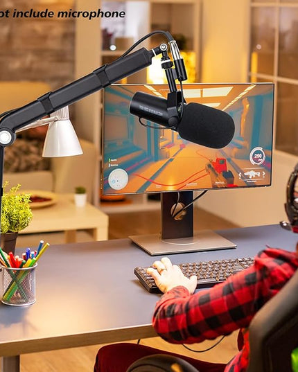 SUNMON Shure SM7dB Boom Arm with Pop Filter - Adjustable Mic Arm Compatible with SM7dB Microphone, Noise reduction Mic Windscreen, Weighted Metal Height adjustment Mic Stand for Shure Microphone