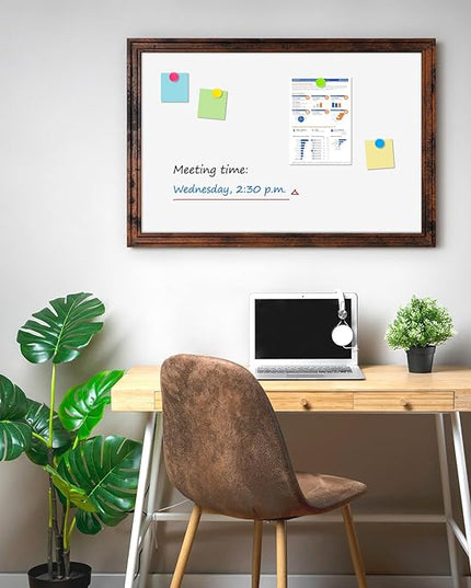 Large White Board for Wall, 36'' x 24'' Magnetic Dry Erase Board, Decorative Whiteboard, Brown Vintage Wooden Frame