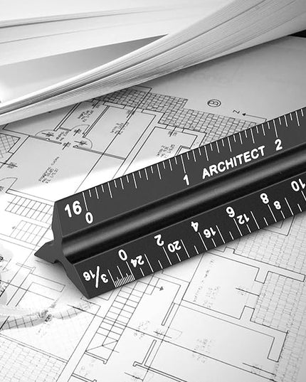 12" Architectural Scale Ruler Aluminum Architect Scale Triangular Scale Ruler for Architects, Draftsman, Students and Engineers, Black